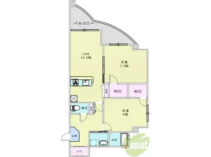 パラッツオデルソーレ(2LDK/2階)の間取り写真