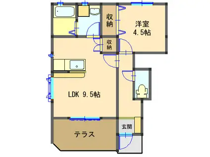アンテクゥール(1LDK/1階)の間取り写真