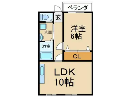 ティスハイム香里(1LDK/2階)の間取り写真