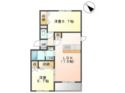レジデンスプリンシパル(2LDK/1階)の間取り写真