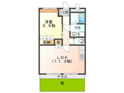 ヴィラージュ三雲(1LDK/1階)の間取り写真