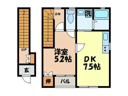 アイハウス栄田B(1DK/2階)の間取り写真