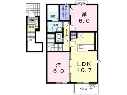 ミルトIV(2LDK/2階)の間取り写真