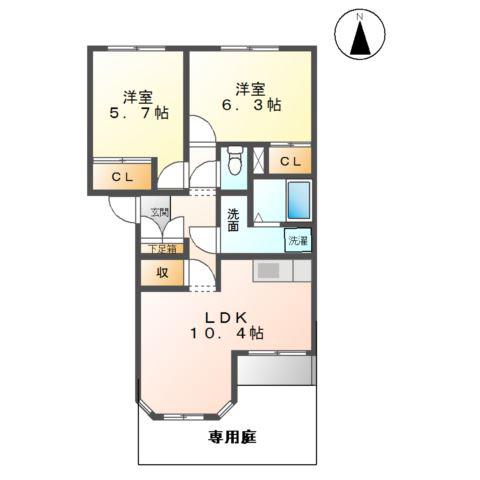 ヴィラ ルミナスA(2LDK/1階)の間取り写真