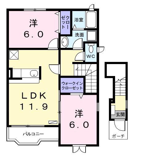 ネオサイトII(2LDK/2階)の間取り写真