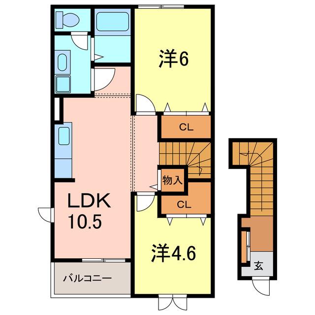 グリーンハイツB(2LDK/2階)の間取り写真