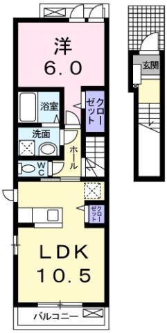 フィールグラッドB棟(1LDK/2階)の間取り写真