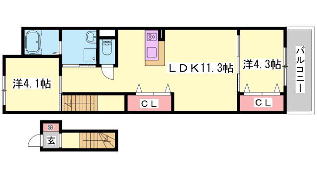 カナロア長田(2LDK/2階)の間取り写真