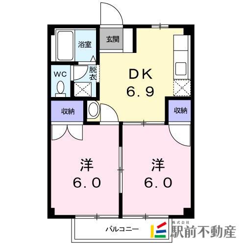 サンライズ江藤(2DK/2階)の間取り写真