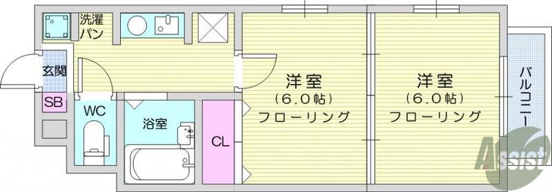ロイヤルアネックス連坊(2K/6階)の間取り写真