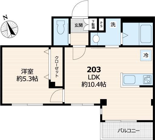 14 ONE FOUR MINAMI IKEBUKURO(1LDK/2階)の間取り写真