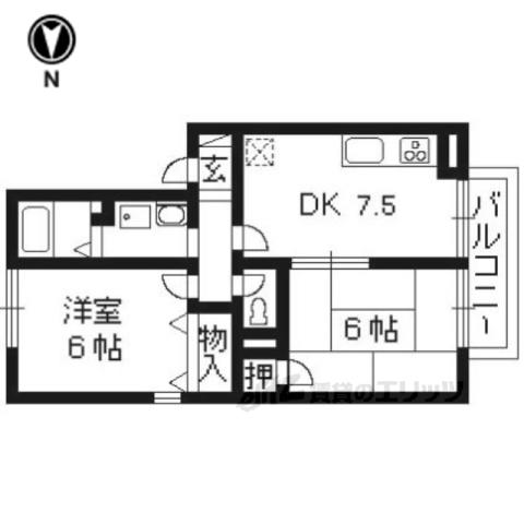 ハイカムールファイブツー(2DK/1階)の間取り写真