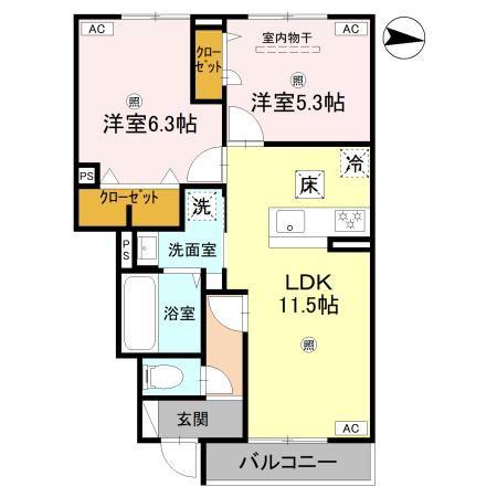 アムフル(2LDK/1階)の間取り写真