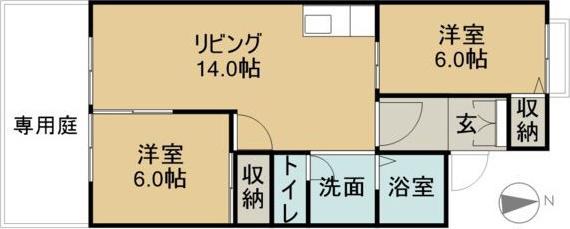 サンハイツ藤山台C棟(2LDK/1階)の間取り写真