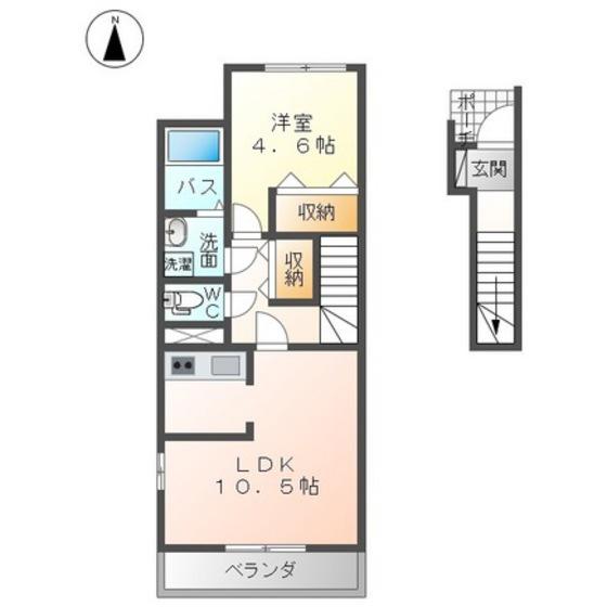 エスポワール(1LDK/2階)の間取り写真