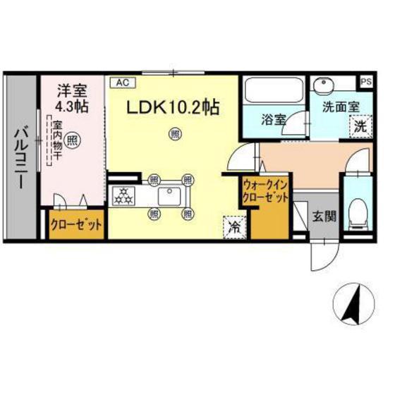 フィオーレ(1LDK/3階)の間取り写真