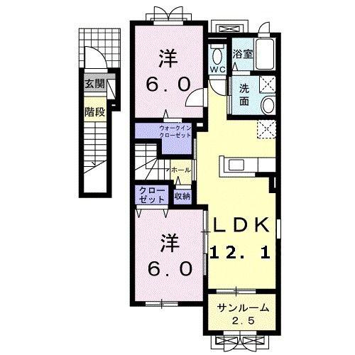 レジデンス・エクセレントA(2LDK/2階)の間取り写真