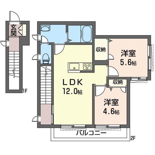 サニーデイル(2LDK/2階)の間取り写真