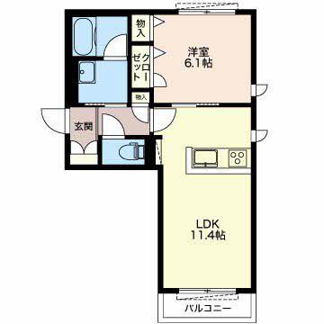 つきの葉(1LDK/2階)の間取り写真