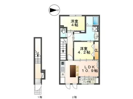 松原市丹南アパート(2LDK/2階)の間取り写真