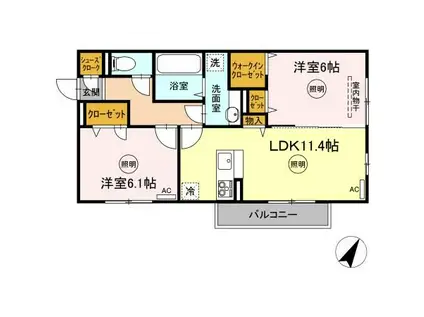 BELLE SERENO A棟(2LDK/2階)の間取り写真