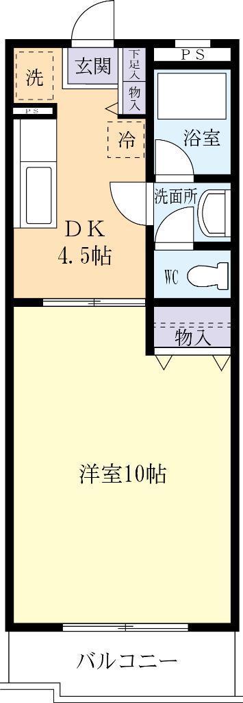 カンフォーラ川中(1DK/2階)の間取り写真