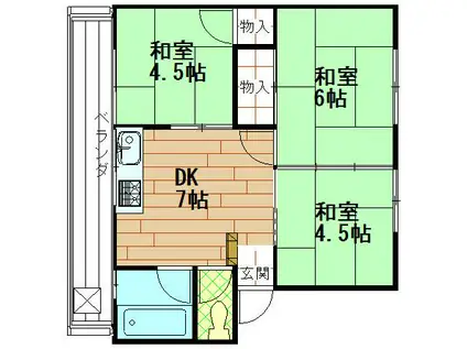 第二市村ハイツ(3DK/3階)の間取り写真