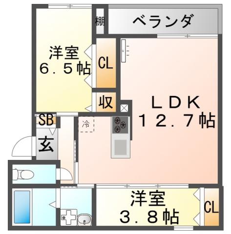 グランドール垂水(2LDK/3階)の間取り写真