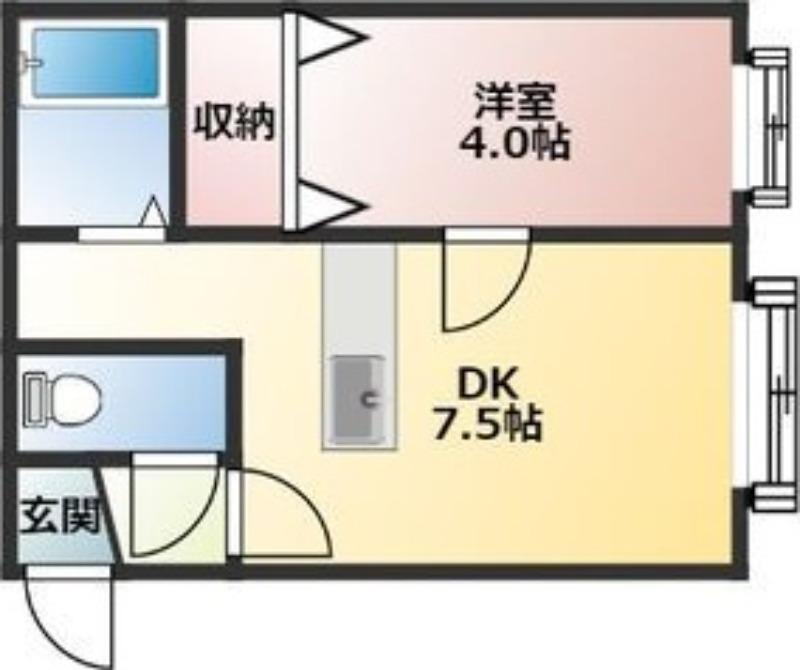クルーズハウス東区役所前(1DK/3階)の間取り写真