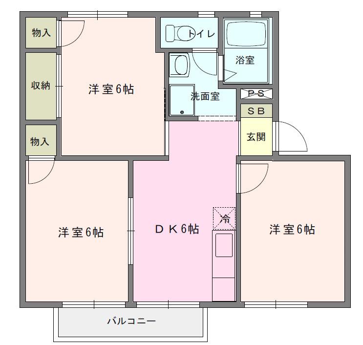 セジュール島崎B(3DK/1階)の間取り写真