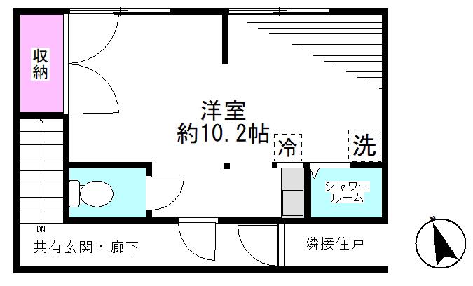 グリーンルーム(ワンルーム/2階)の間取り写真