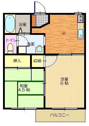 ラフォーレイハラI(2K/1階)の間取り写真
