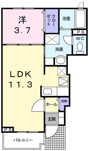 ジーラ・ソーレII(1LDK/1階)の間取り写真