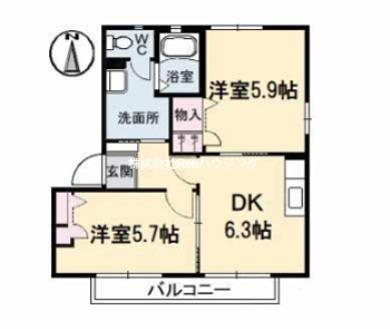 ヴィラージュマルイA(2DK/1階)の間取り写真