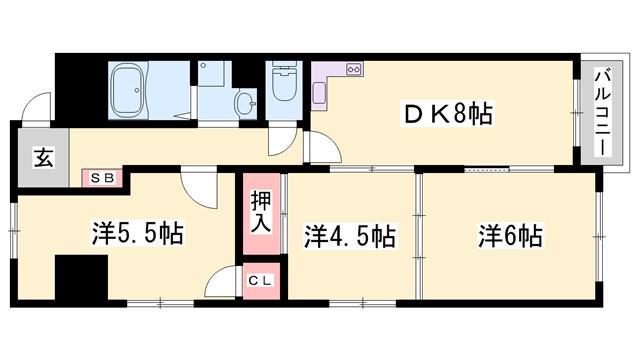 野里寺町中村コーポ(3DK/5階)の間取り写真