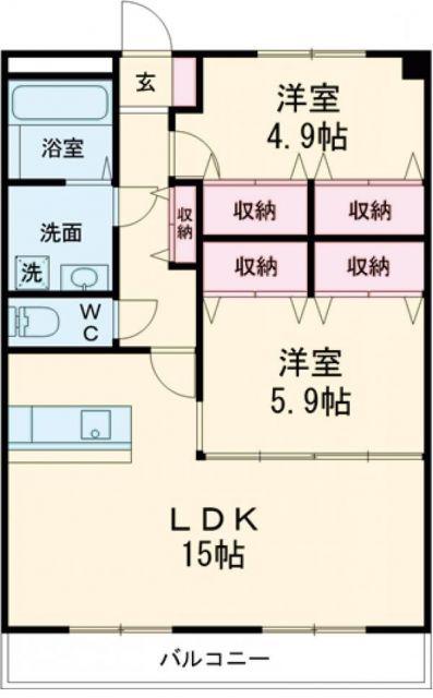 風の杜 2号館(2LDK/2階)の間取り写真