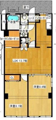 浜松町クォーターコーポ(2LDK/9階)の間取り写真