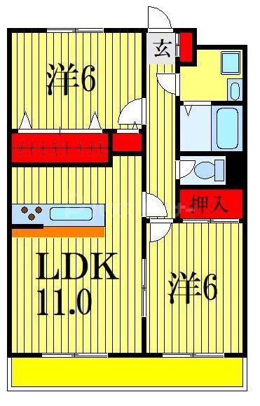 サンモール芝山(2LDK/3階)の間取り写真