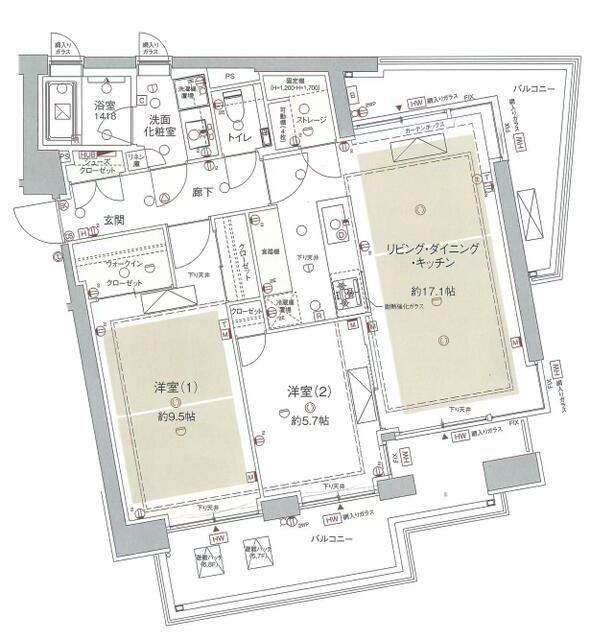 ロイヤルシーズン麻布永坂(2LDK/8階)の間取り写真