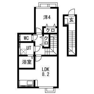 LIEN鶴岡A(1LDK/2階)の間取り写真
