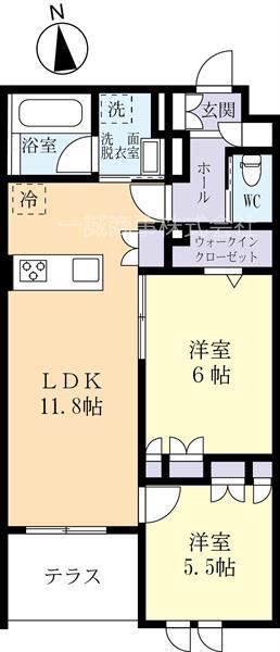 フォーシーズンズひたち野(2LDK/1階)の間取り写真