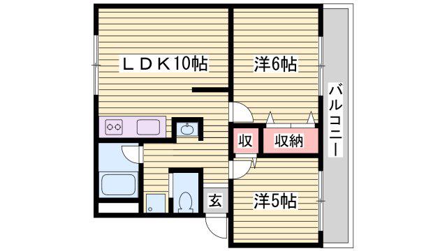 高津橋農住団地 A棟(2LDK/3階)の間取り写真