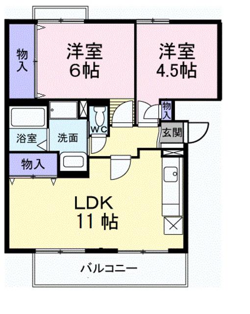 ロイヤルコートI番館(2LDK/2階)の間取り写真