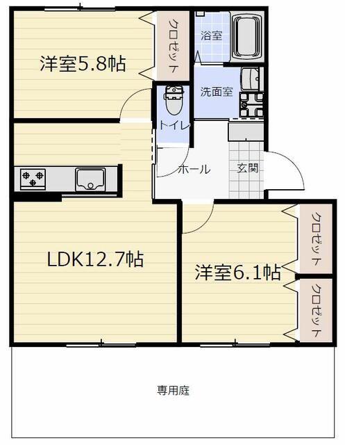 ラフォーレ天王II(2LDK/1階)の間取り写真