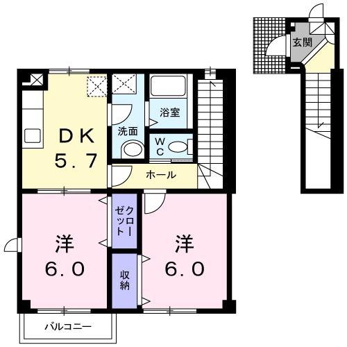 グランシェール(2DK/2階)の間取り写真