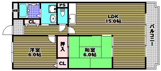 益寿美荘(2LDK/3階)の間取り写真