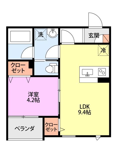 ミルズグランディール愛宕(1LDK/3階)の間取り写真