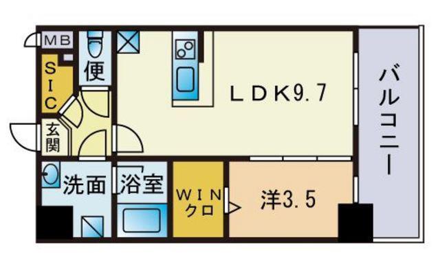 ルッシェ天神東S棟(1LDK/4階)の間取り写真