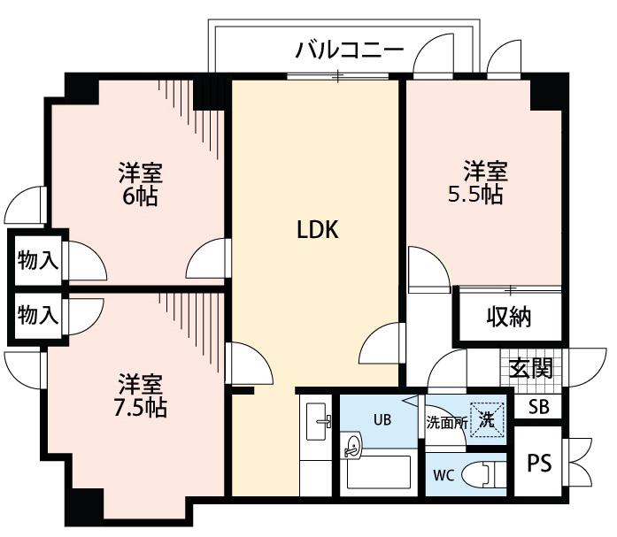 イーストガーデン杉の木館(3LDK/5階)の間取り写真