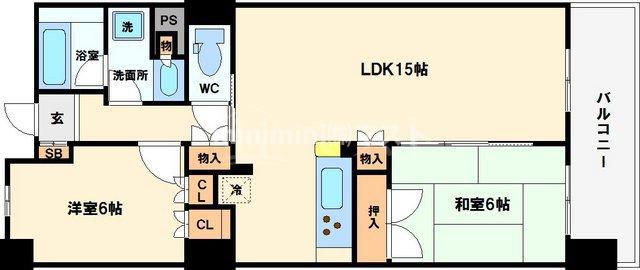 エル・セレーノ上本町レジデンス(2LDK/6階)の間取り写真